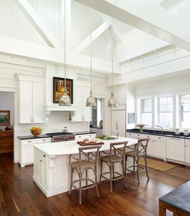 high ceiling kitchen wooden rafter